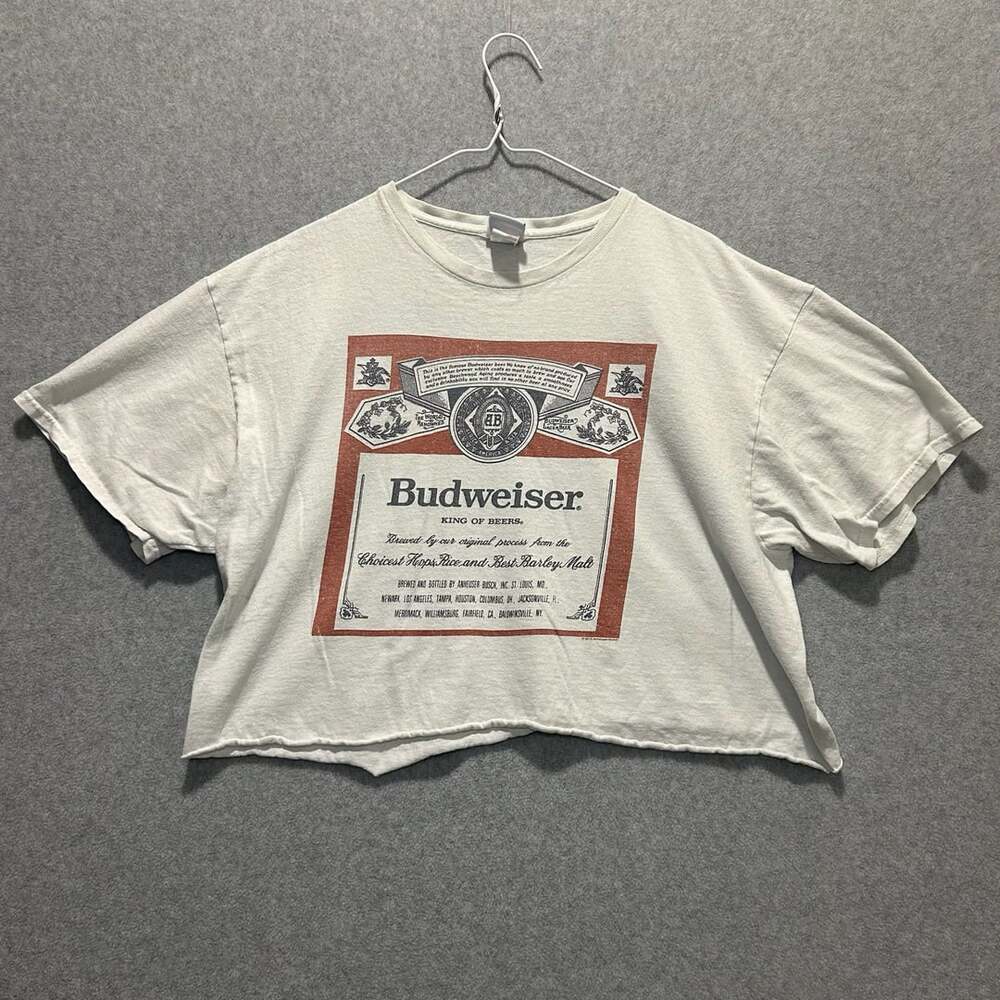 Vintage Junk Food Tee Cream Budweiser King of Beers Graphic Crop T-Shirt, Size L
